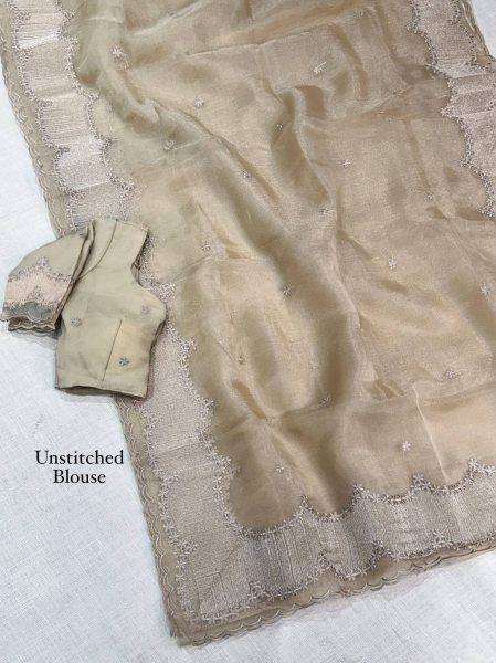 Charismatic Cream Violin Silk Saree with Thread and Coding Zari Embroidery For Wedding Silk Sarees Wholesale
