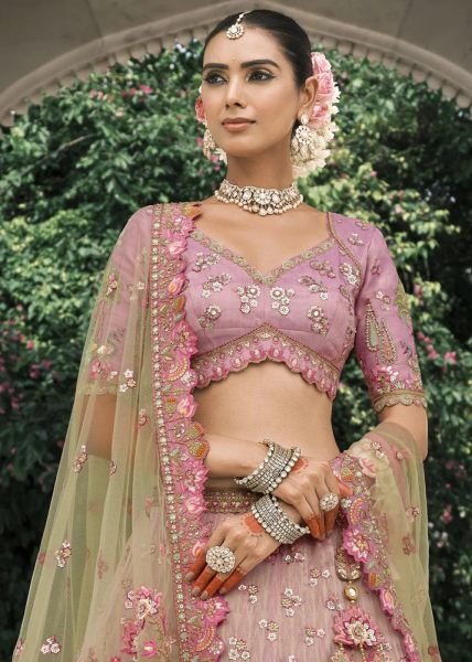 Charismatic Green And Pink Silk Lehenga with Sequence Work for Bridal Functions Bridal Lehenga Choli