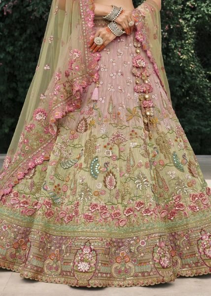 Charismatic Green And Pink Silk Lehenga with Sequence Work for Bridal Functions Bridal Lehenga Choli