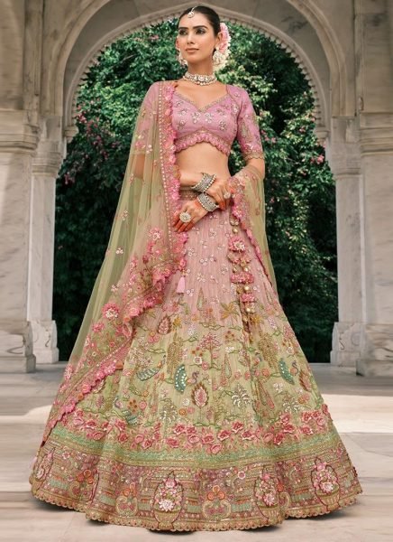 Charismatic Green And Pink Silk Lehenga with Sequence Work for Bridal Functions Bridal Lehenga Choli