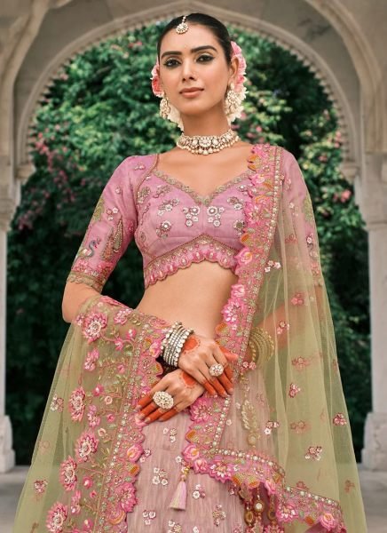 Charismatic Green And Pink Silk Lehenga with Sequence Work for Bridal Functions Bridal Lehenga Choli