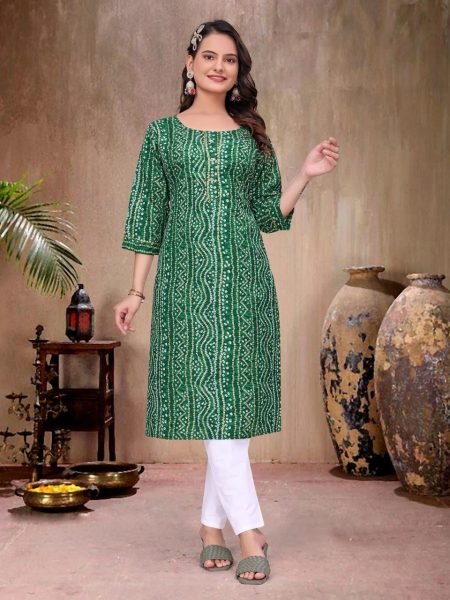 Charismatic Green Matching Couple Kurta Kurti Set with Bandhani Print Couple Combo collection 