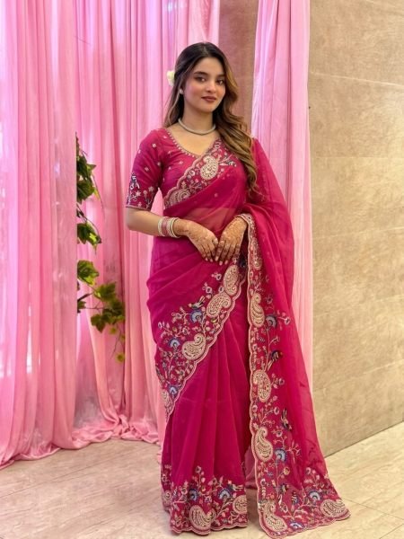 Charismatic Hot Pink Designer Soft Silk Saree with Mono Banglory Embroidered Blouse Sarees 