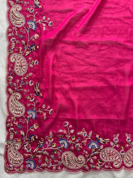 Charismatic Hot Pink Designer Soft Silk Saree with Mono Banglory Embroidered Blouse Silk Sarees Wholesale