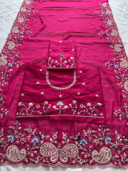 Charismatic Hot Pink Designer Soft Silk Saree with Mono Banglory Embroidered Blouse Silk Sarees Wholesale
