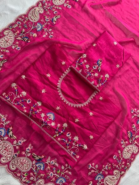 Charismatic Hot Pink Designer Soft Silk Saree with Mono Banglory Embroidered Blouse Silk Sarees Wholesale