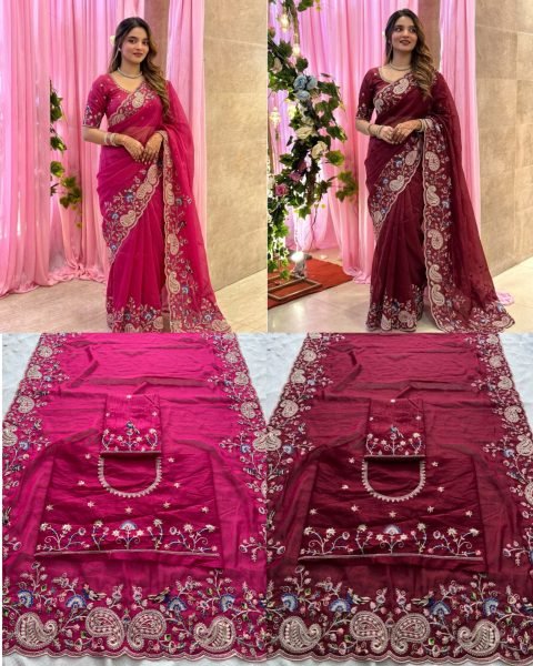 Charismatic Hot Pink Designer Soft Silk Saree with Mono Banglory Embroidered Blouse Silk Sarees Wholesale