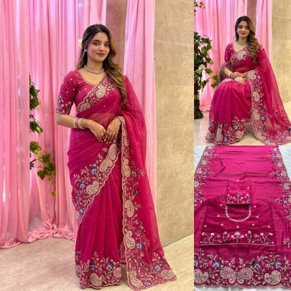Charismatic Hot Pink Designer Soft Silk Saree with Mono Banglory Embroidered Blouse Silk Sarees Wholesale