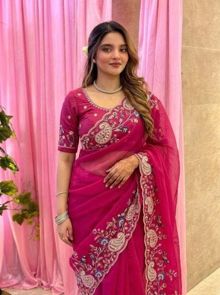 Charismatic Hot Pink Designer Soft Silk Saree with Mono Banglory Embroidered Blouse Silk Sarees Wholesale