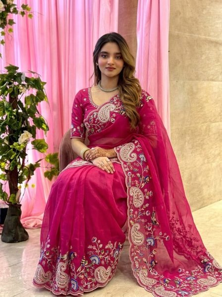 Charismatic Hot Pink Designer Soft Silk Saree with Mono Banglory Embroidered Blouse Silk Sarees Wholesale