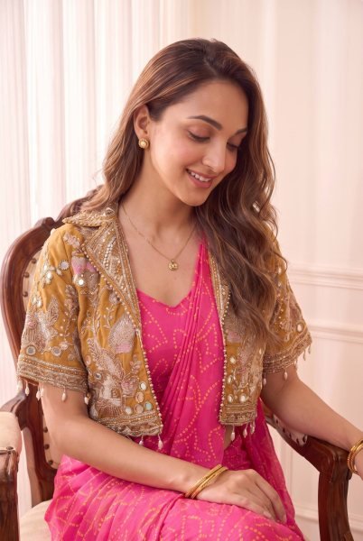 Charismatic Hot Pink Designer Chinon Silk Digital Print Saree with Real Mirror Work Koti Ready To Wear Saree 