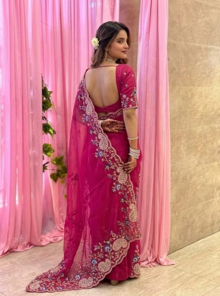 Charismatic Hot Pink Designer Soft Silk Saree with Mono Banglory Embroidered Blouse Silk Sarees Wholesale