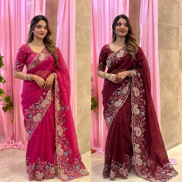 Charismatic Hot Pink Designer Soft Silk Saree with Mono Banglory Embroidered Blouse Silk Sarees Wholesale