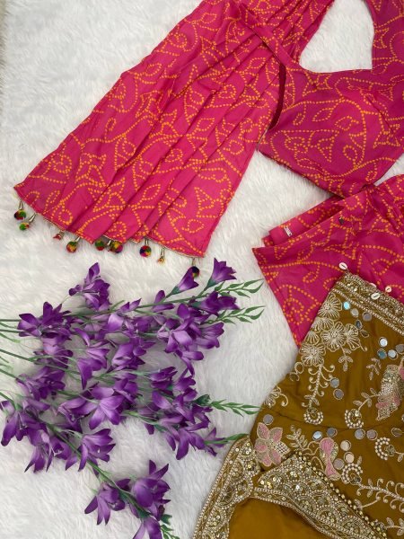 Charismatic Hot Pink Designer Chinon Silk Digital Print Saree with Real Mirror Work Koti Ready To Wear Saree 
