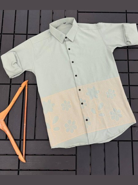 Charismatic Light Green Slim Fit Designer Shirt with Floral Embroidery 