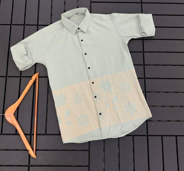 Charismatic Light Green Slim Fit Designer Shirt with Floral Embroidery Mens Shirt