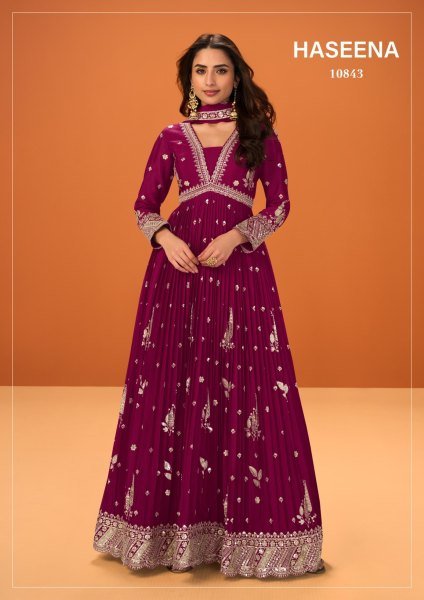 Charismatic Magenta Purple Designer Chinnon Top with Matching Dupatta For Wedding Anarakali Gown Wholesale
