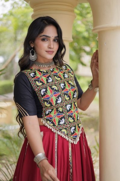 Charismatic Maroon Designer Rayon Navratri Lehenga with Real Mirror and Gota Patti Work Navratri Lehnega Choli