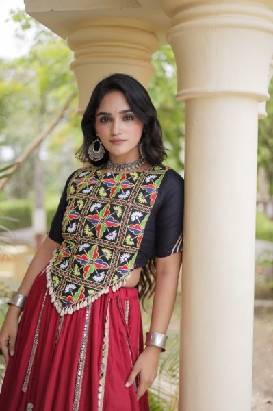 Charismatic Maroon Designer Rayon Navratri Lehenga with Real Mirror and Gota Patti Work Navratri Lehnega Choli