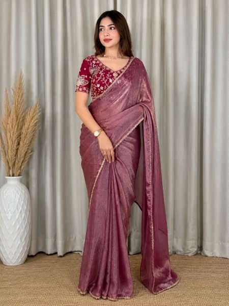 Charismatic Maroon Jacquard Saree with Full Zari Weaving and Beads Lace Border Sarees 