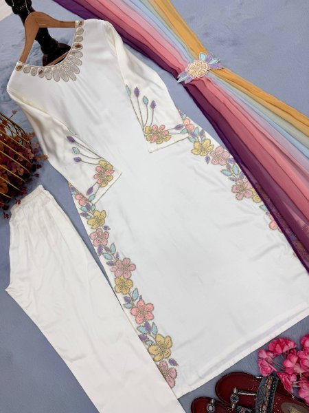 Charismatic OffWhite Kaftan with Neck Cutwork and Rainbow Sequin Embroidery Ready To Wear Collection