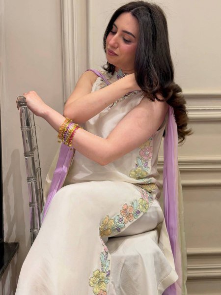 Charismatic OffWhite Kaftan with Neck Cutwork and Rainbow Sequin Embroidery Ready To Wear Collection