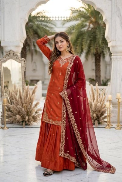 Charismatic Orange Fandy Silk Embroidered Lehenga Set With Georgette Dupatta Direct Mill Price Ready To Wear Collection