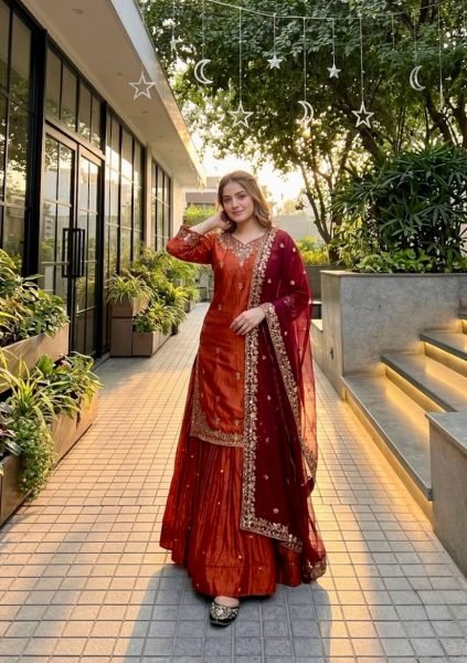 Charismatic Orange Fandy Silk Embroidered Lehenga Set With Georgette Dupatta Direct Mill Price Ready To Wear Collection