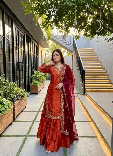 Charismatic Orange Fandy Silk Embroidered Lehenga Set With Georgette Dupatta Direct Mill Price Ready To Wear Collection