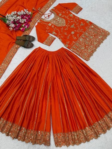 Charismatic Orange Sharara Set with Dupatta for Wedding and Festive Wear Ready To Wear Collection