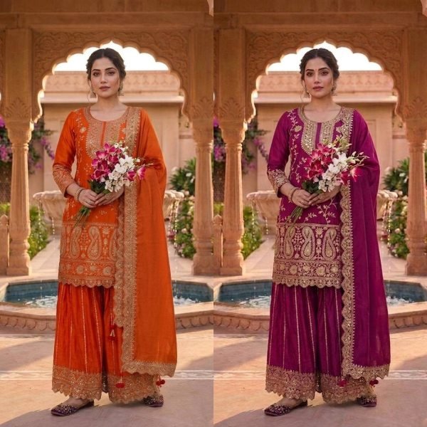 Charismatic Orange Sharara Set with Dupatta for Wedding and Festive Wear Ready To Wear Collection
