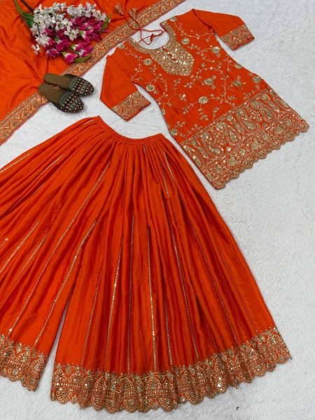 Charismatic Orange Sharara Set with Dupatta for Wedding and Festive Wear Ready To Wear Collection