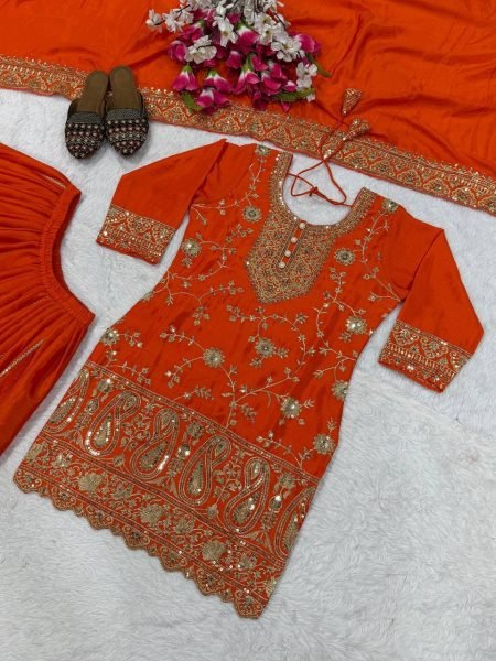 Charismatic Orange Sharara Set with Dupatta for Wedding and Festive Wear Ready To Wear Collection