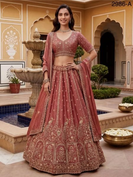 Charismatic Peach Heavy Embroidery Lehenga Choli for Grand Function Wear Bridal Lehenga Choli