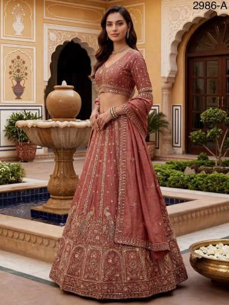 Charismatic Peach Heavy Embroidery Lehenga Choli for Grand Function Wear Bridal Lehenga Choli