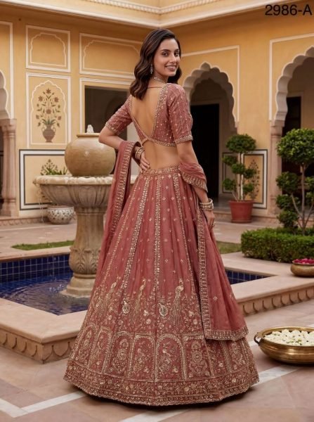 Charismatic Peach Heavy Embroidery Lehenga Choli for Grand Function Wear Bridal Lehenga Choli