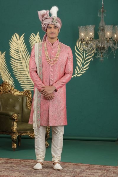 Charismatic Pink Designer Banarasi Jacquard Kurta with Heavy Hand Embroidery Work Kurta Pajama Wholesale