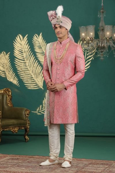 Charismatic Pink Designer Banarasi Jacquard Kurta with Heavy Hand Embroidery Work Kurta Pajama Wholesale