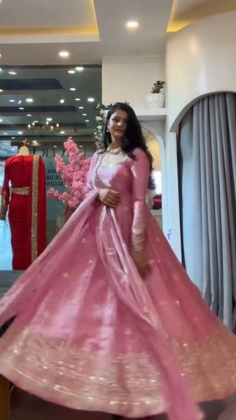 Charismatic Pink Fendy Silk Gown Pant Set with Thread Sequins Embroidery and Dupatta Ready To Wear Collection