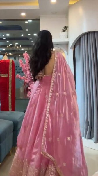 Charismatic Pink Fendy Silk Gown Pant Set with Thread Sequins Embroidery and Dupatta Ready To Wear Collection