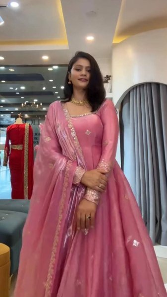 Charismatic Pink Fendy Silk Gown Pant Set with Thread Sequins Embroidery and Dupatta Ready To Wear Collection