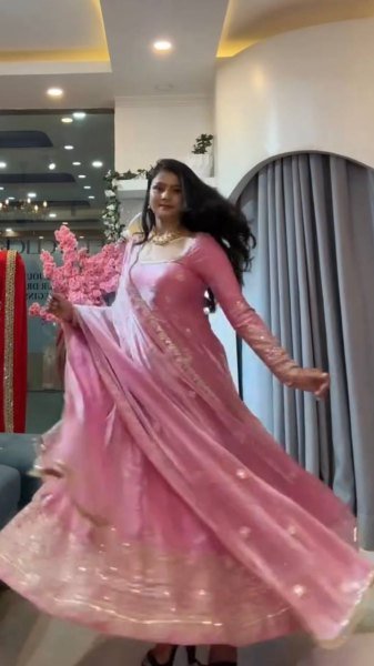 Charismatic Pink Fendy Silk Gown Pant Set with Thread Sequins Embroidery and Dupatta Ready To Wear Collection