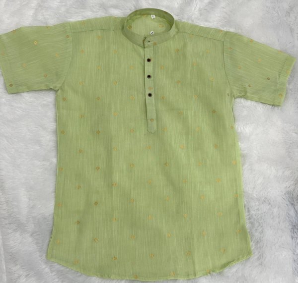 Charismatic Pista Designer Linen Cotton Half Sleeve Kurta for Men Mens Shirt