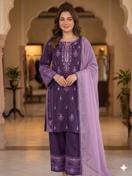 Charismatic Purple Elegant Rayon Palazzo Suit with Paper Mirror Embroidery for Wedding Wear Ready To Wear Suit