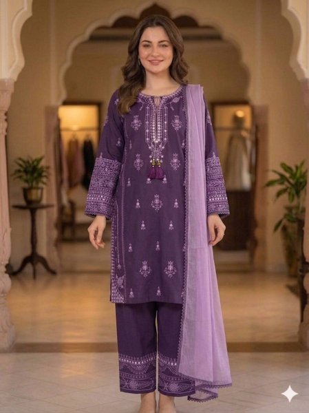 Charismatic Purple Elegant Rayon Palazzo Suit with Paper Mirror Embroidery for Wedding Wear Ready To Wear Collection