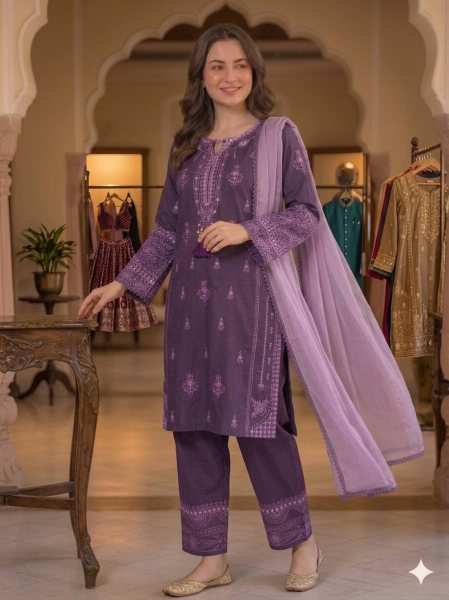 Charismatic Purple Elegant Rayon Palazzo Suit with Paper Mirror Embroidery for Wedding Wear Ready To Wear Collection