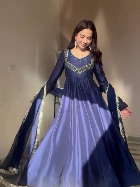 Charismatic Purple Gown Set with Embroidery Work for Women Ready To Wear Suit