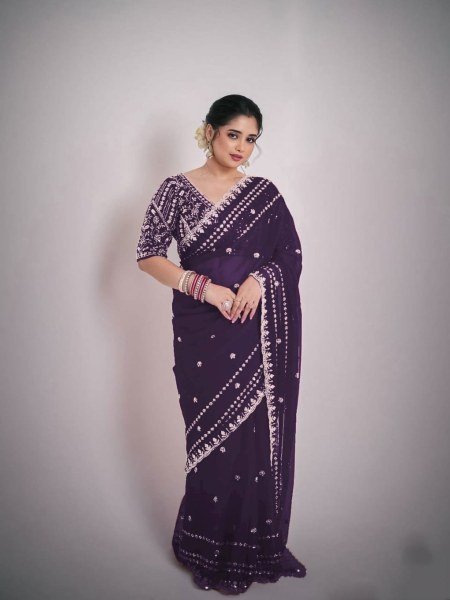 Charismatic Purple Stylish Festive Saree with Rich Color Combination Sarees 