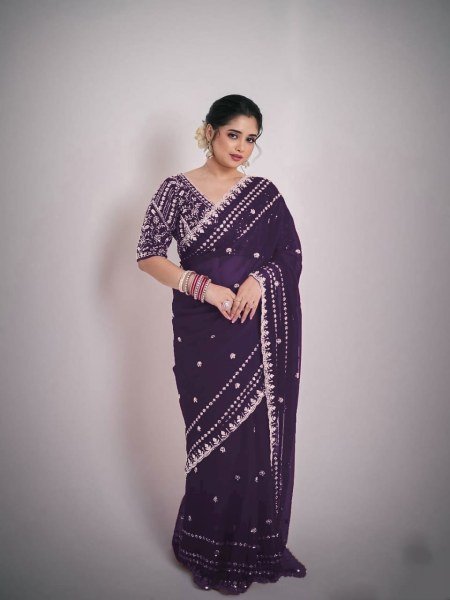 Charismatic Purple Stylish Festive Saree with Rich Color Combination Silk Sarees Wholesale