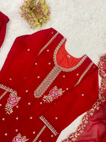 Charismatic Red Comfortable Gharara Set with Rich Embroidery Work Ready To Wear Collection